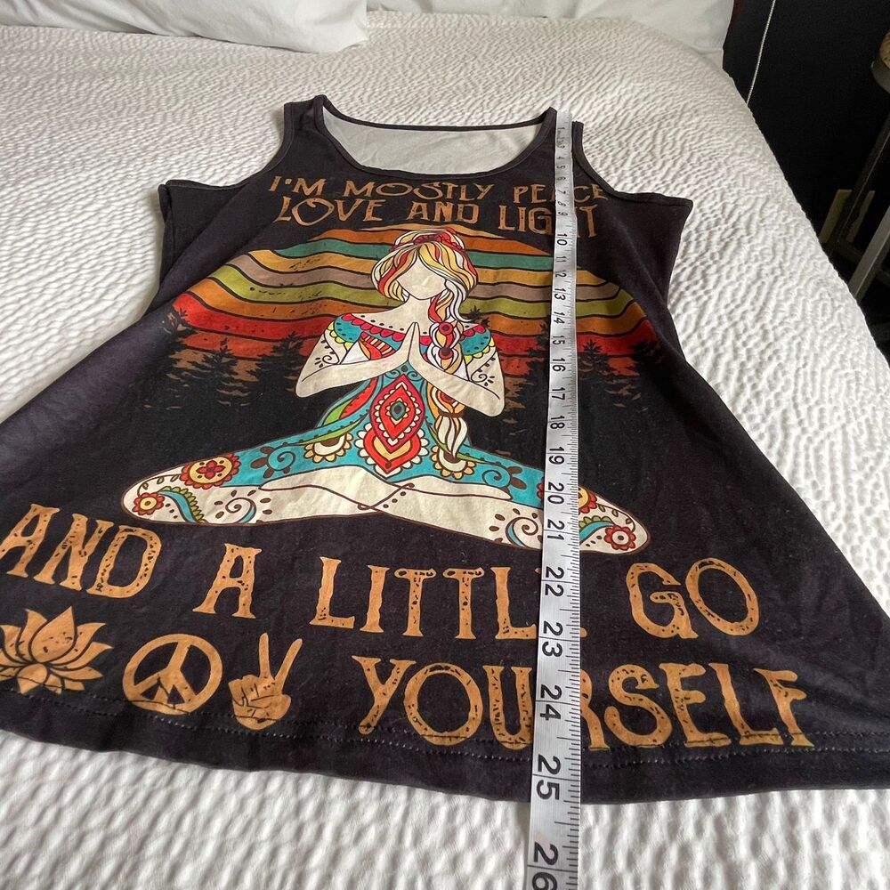 Womens Casual Printed Tank Black Vintage Hippie Graphic Tee Yoga Top size M - Picture 6 of 6